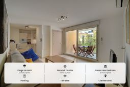 2 Pièces moderne climatisé avec terrasse et parking à 8 minutes du Palais des Festivals